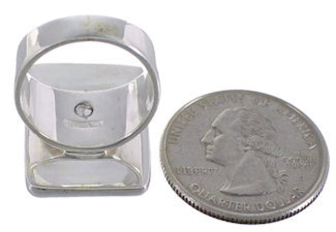 Heavy Multicolor Inlay Sterling Silver Ring Size 5-3/4 WX37666